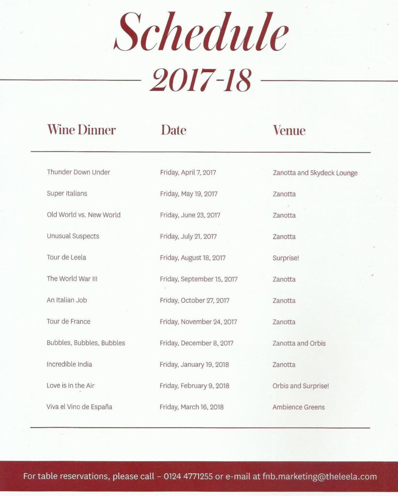 Spectra Dinner Calendar 2017