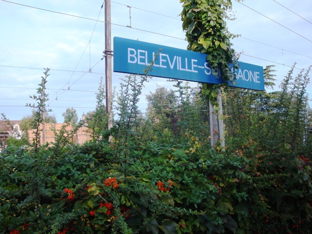 Belleville Sur Saone signboard while entering Beaujolais