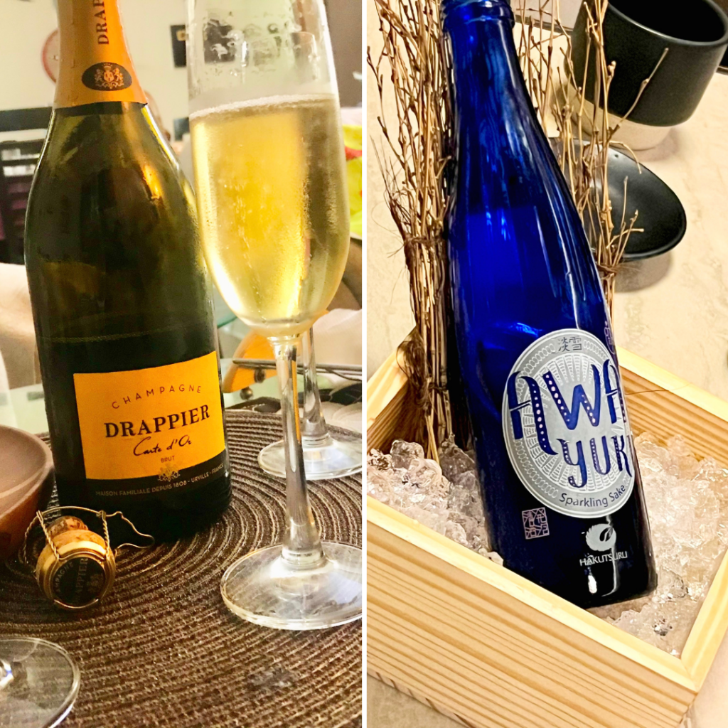 Drappier Carte d'Or Brut Champagne and Awayuki soarkling sake