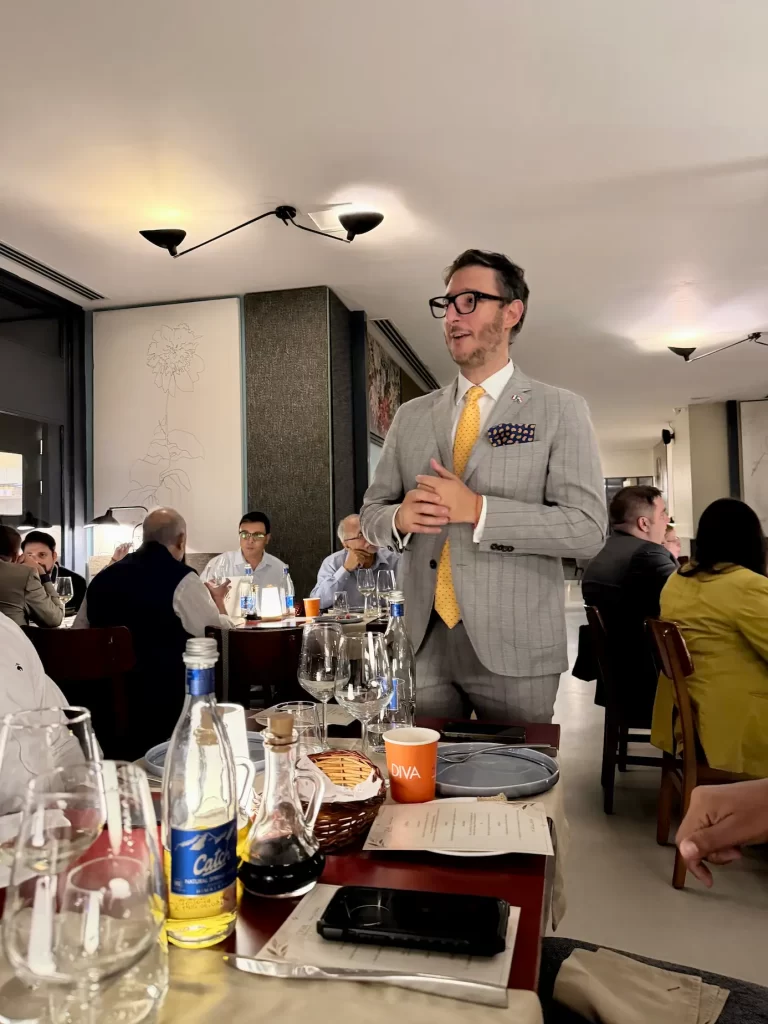 Matteo Ozzano hosting the wine tasting in New Delhi